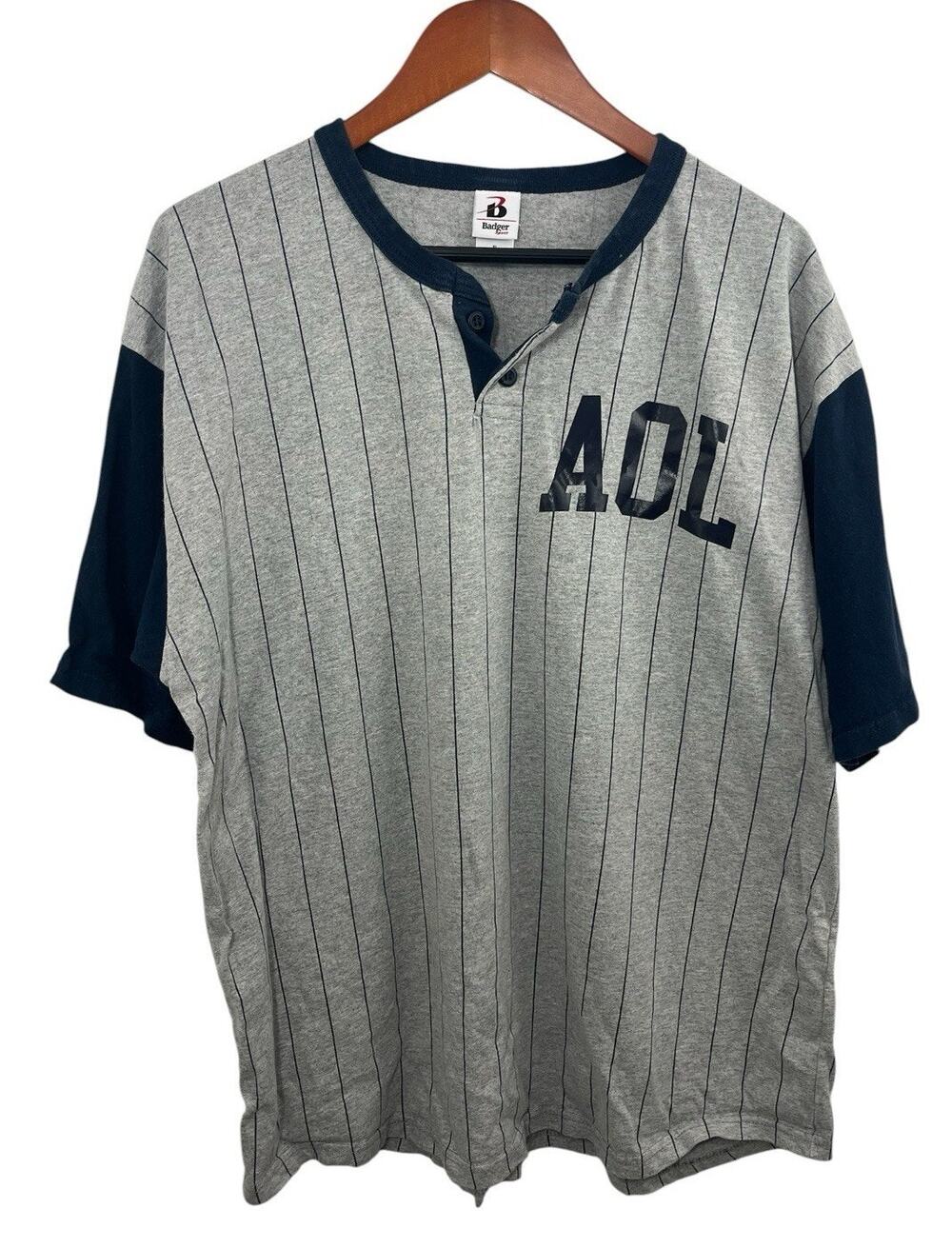 Baseball Jersey Men's Size XL Striped AOL Blue Gray 24 Y2K 2000s